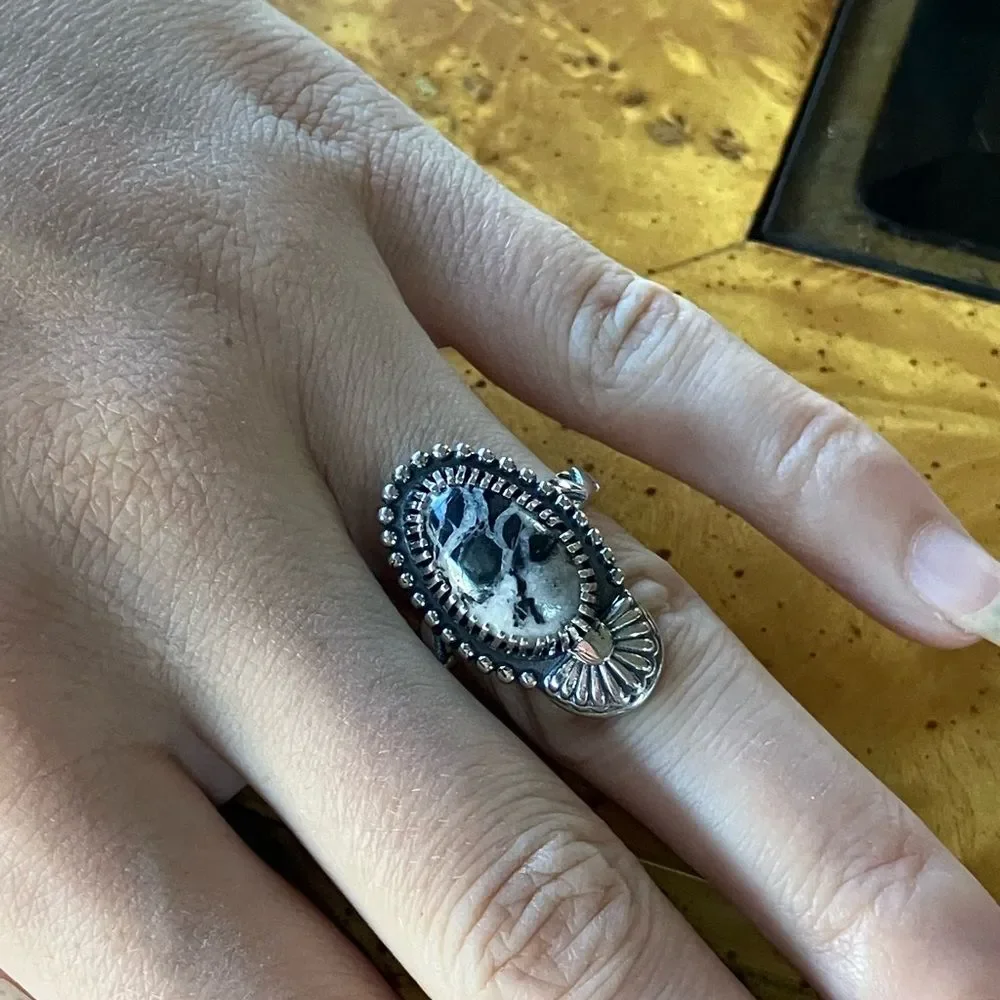 White Buffalo Sterling Silver Ring Size 8